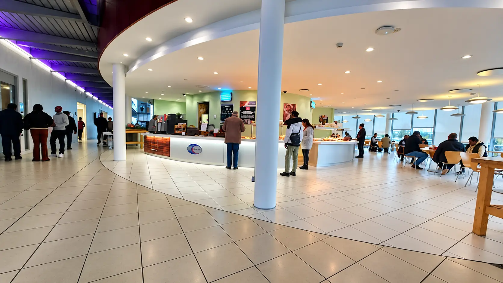 Campus café servery with hot food counters